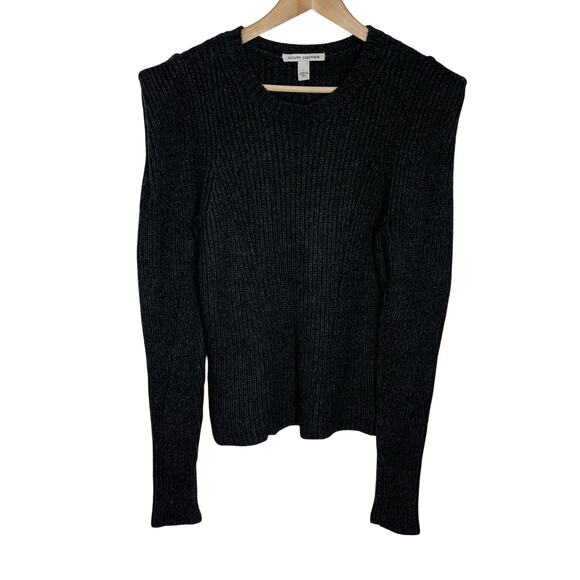 Autumn Cashmere Power Shoulder Sweater Womens Small Black Gray Wool Blend - Picture 3 of 10